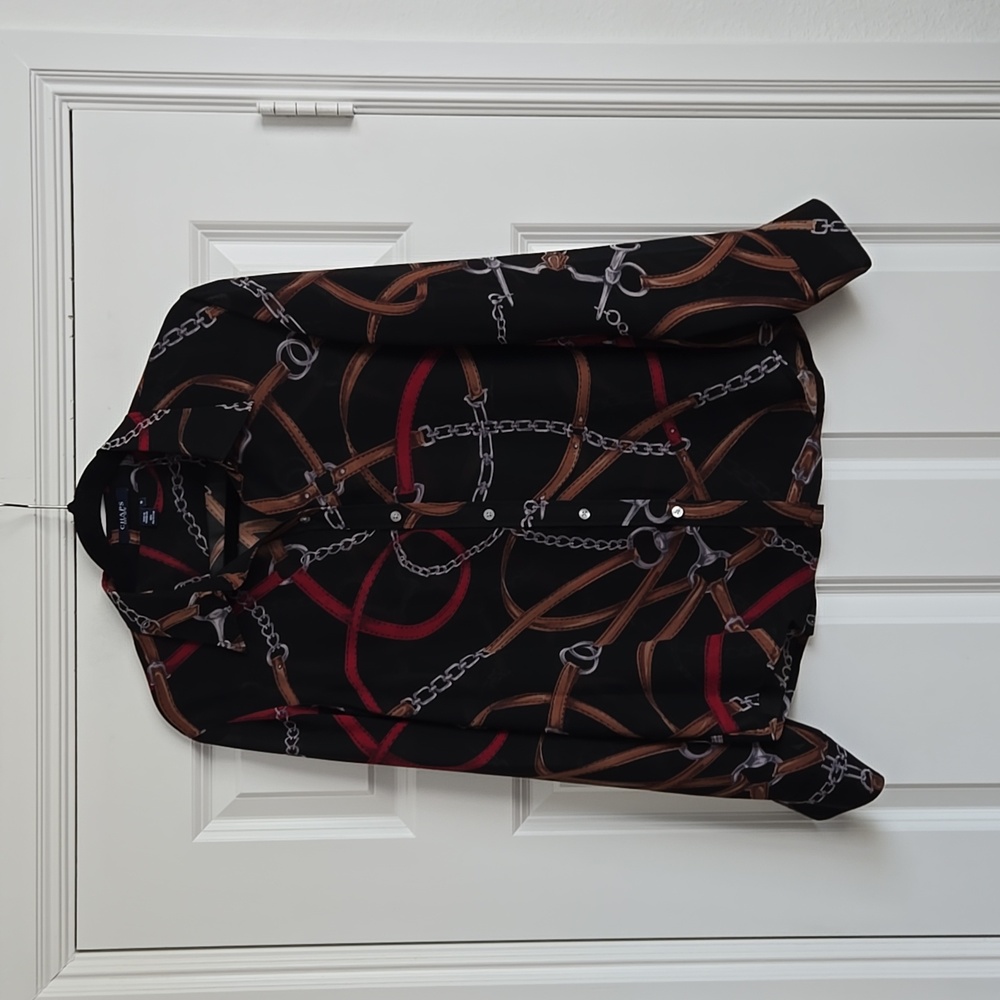 Chaps Belt And Chain Detailed Button Up - image 1